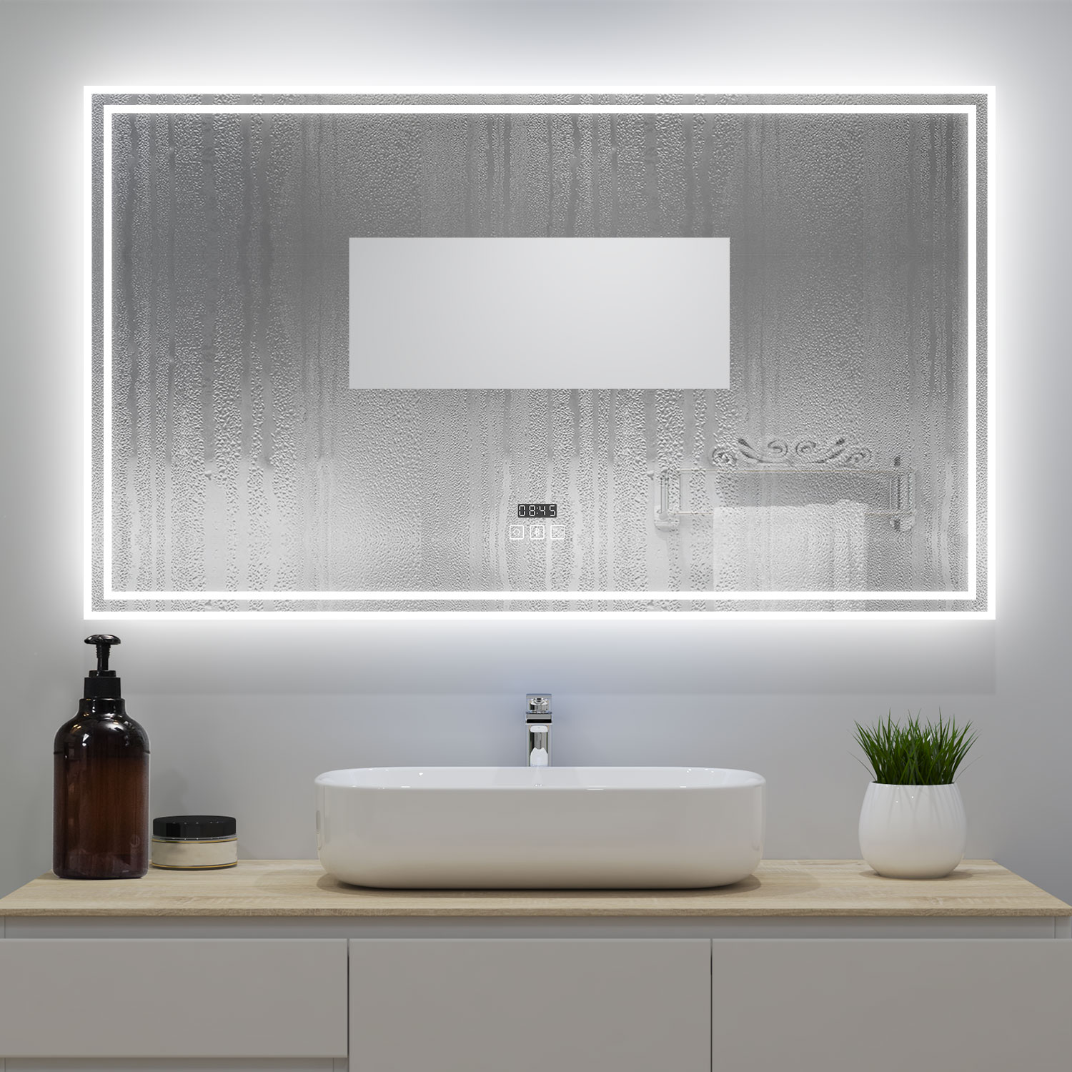 Specchio Rettangolare per Bagno con Illuminazione Perimetrale a Led 80x60