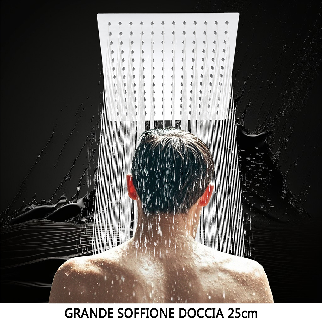 Colonna Doccia Idromassaggio Aica Italy Con Rubinetto Termostatico, Soffione Doccia A Pioggia 25X25Cm In Acciaio Inox, Cromato Lucido